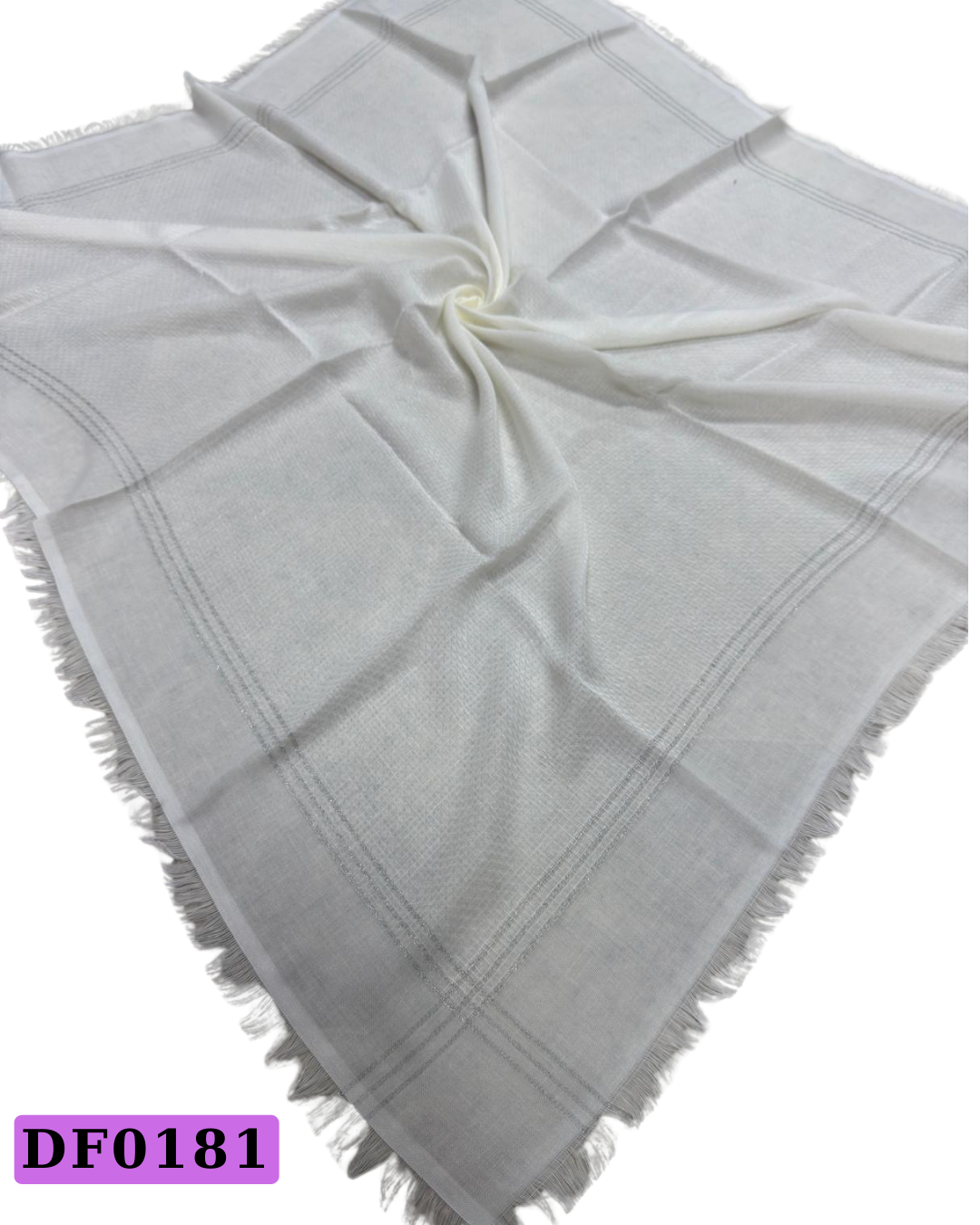 Düz Renk Şeritli Flamlı Eşarp-DF181